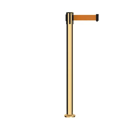 Stanchion Belt Barrier Fixed Base Pol.Brass Post 9ft.Orange Belt